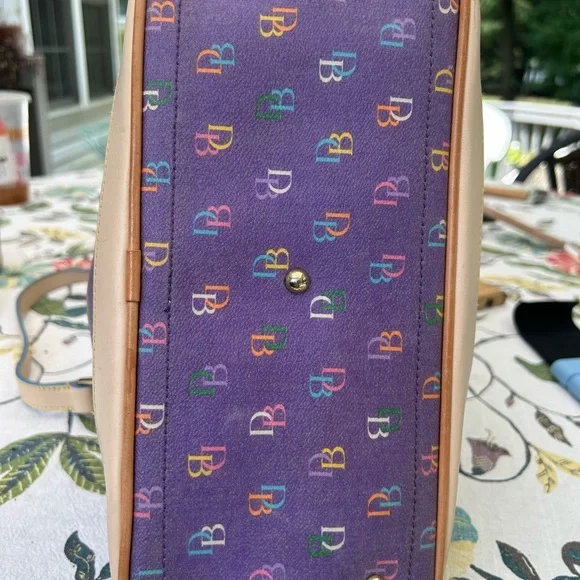 Dooney & Bourke Purple Logo Shoulder Bag with Leather Accents and Pink Heart - Picture 14 of 16